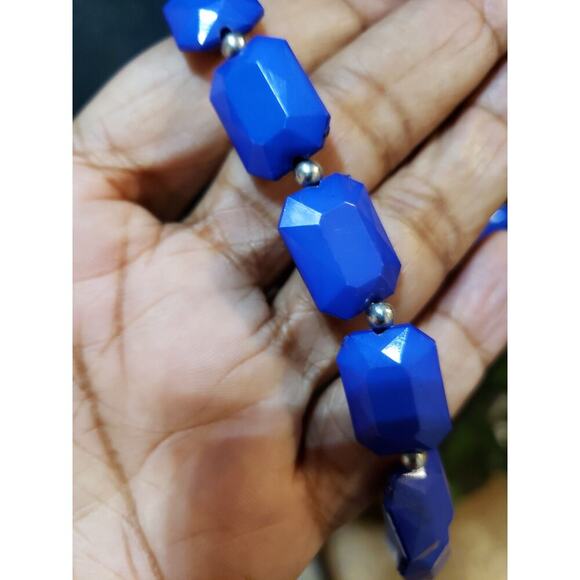 Women Fashion 2 Strand Blue Plastic Faceted Beads Link Chain Necklace w/ Lobster - Picture 5 of 7